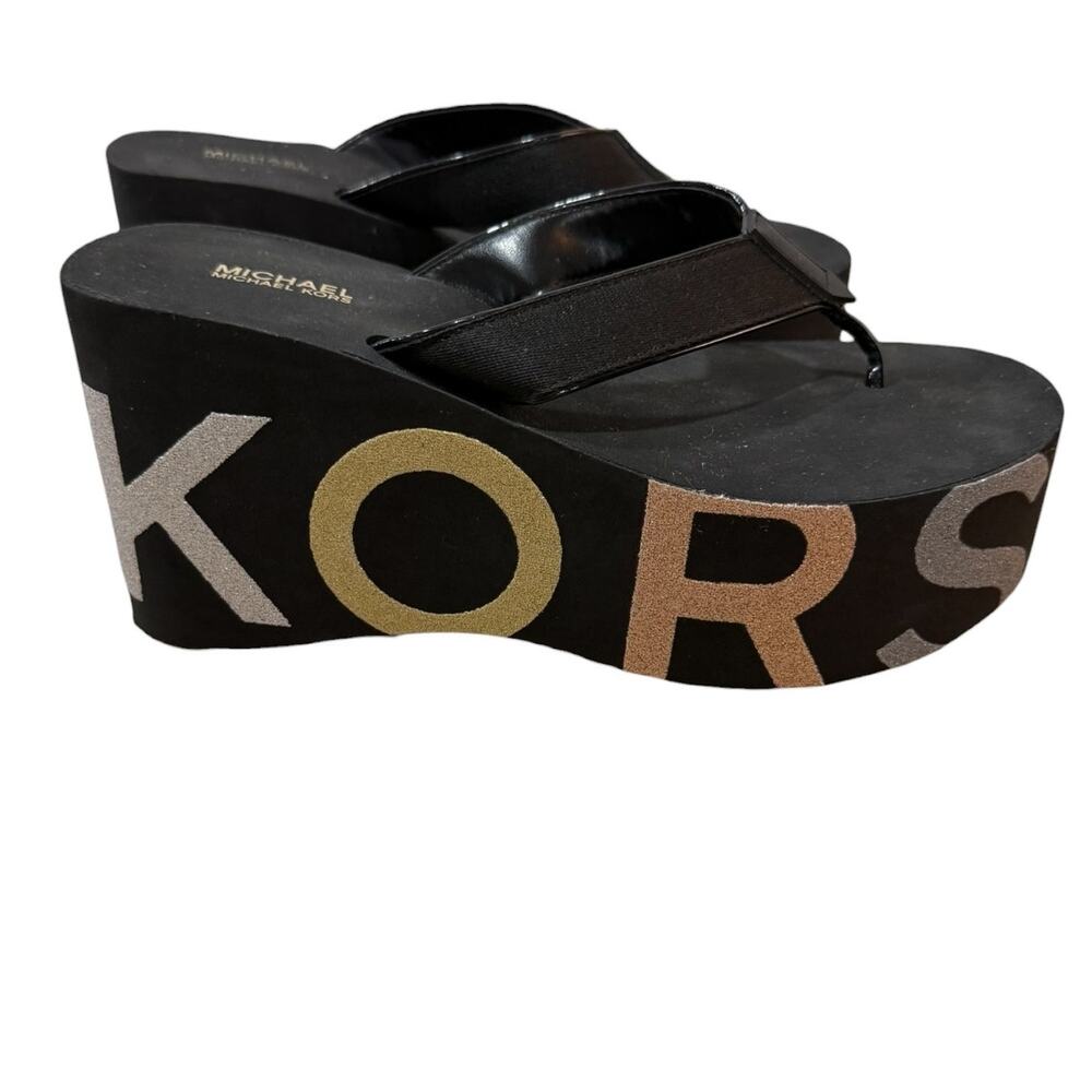 Michael Kors Benny Platform Flip Flops MK Logo Sandals Size 8 Y2K Vibes
